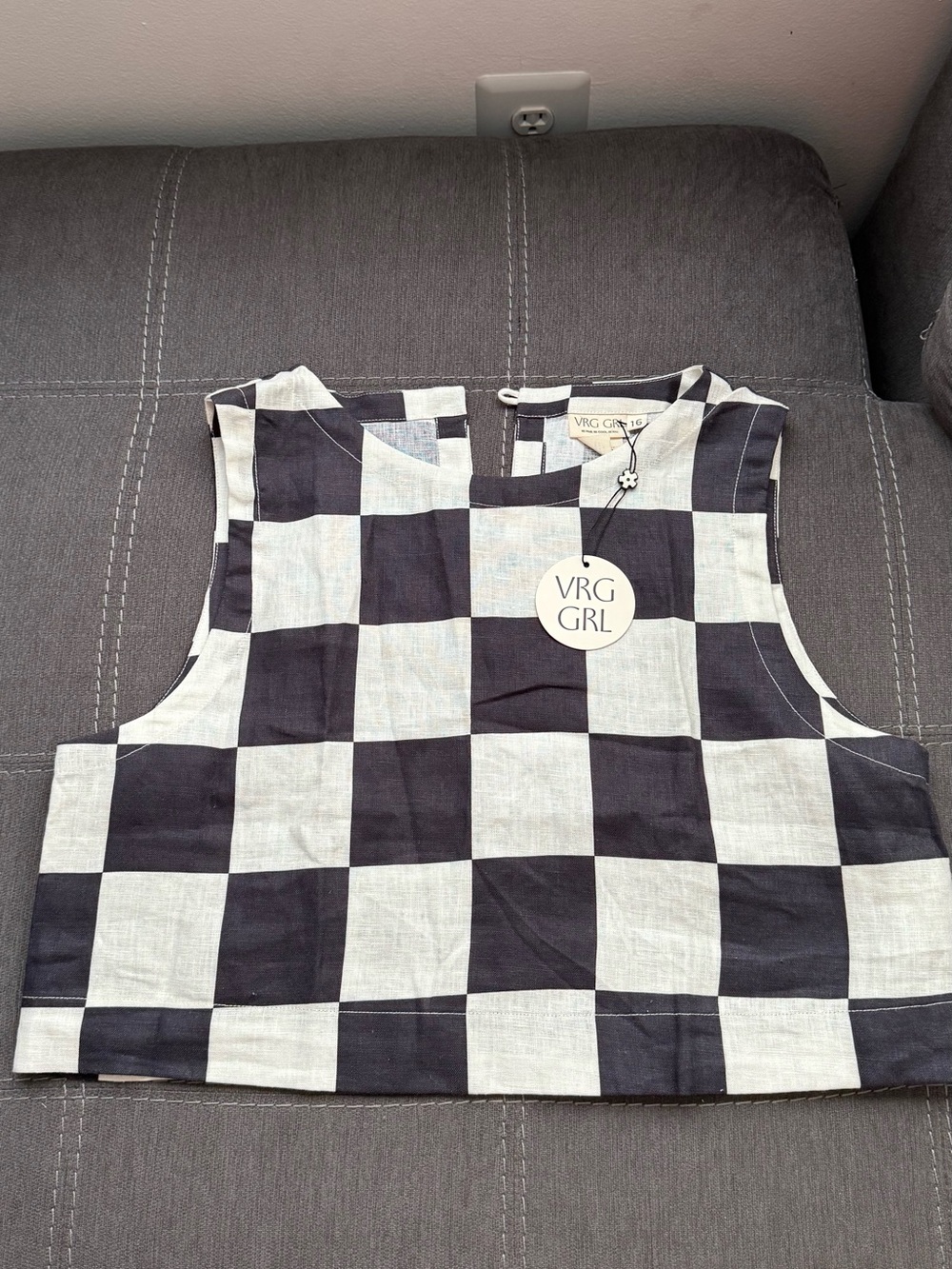 VRG GRL Black & White Checkered Crop Tank
